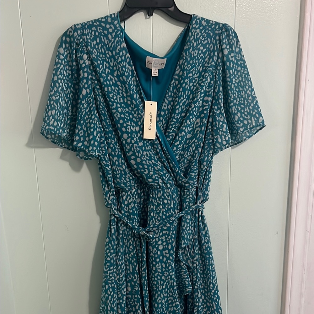 NWT Francesca’s Teal CheetahWrap Dress